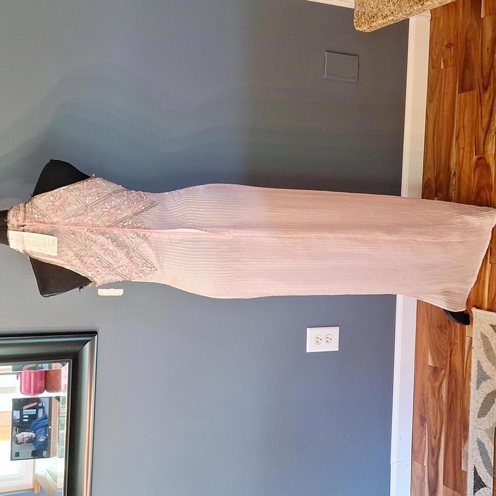 Vintage NWT Scala Pink Silk Beaded and Sequins Long Gown Dress Size Small - Picture 7 of 9